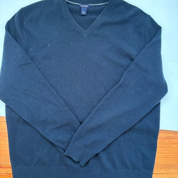 Men's 100% Cashmere Navy Blue V-Neck Pullover Sweater Size Large (42-44) - Picture 1 of 7